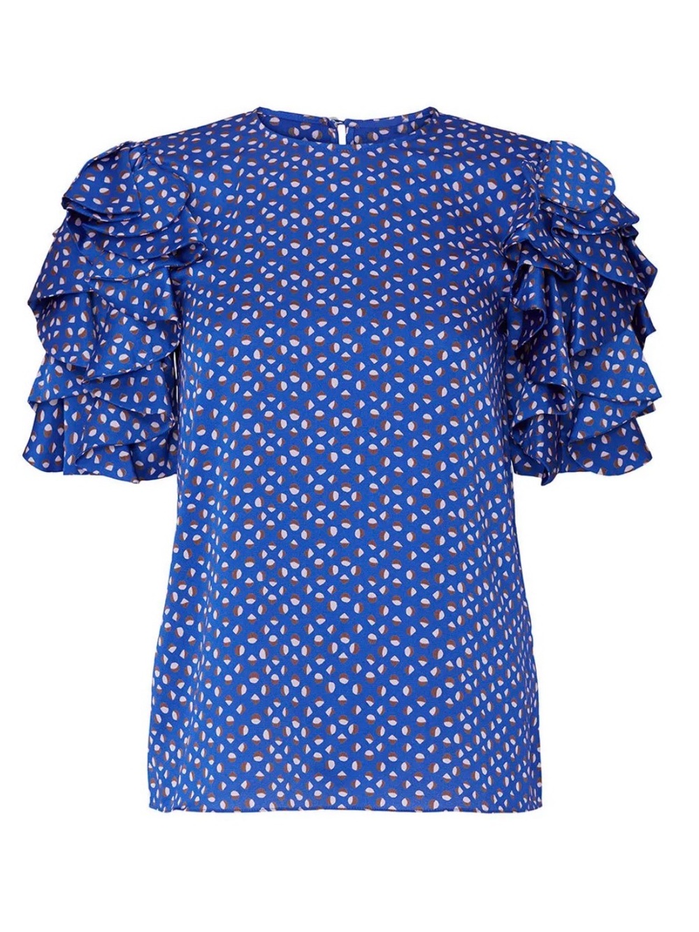 KATE SPADE NEW YORK - Puff Sleeve Geo Dot Top in Multicolor Silk Polyester